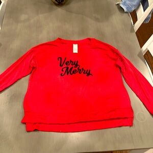 Secret Treasures  L 12-14 Very Merry red long-sleeve shirt
